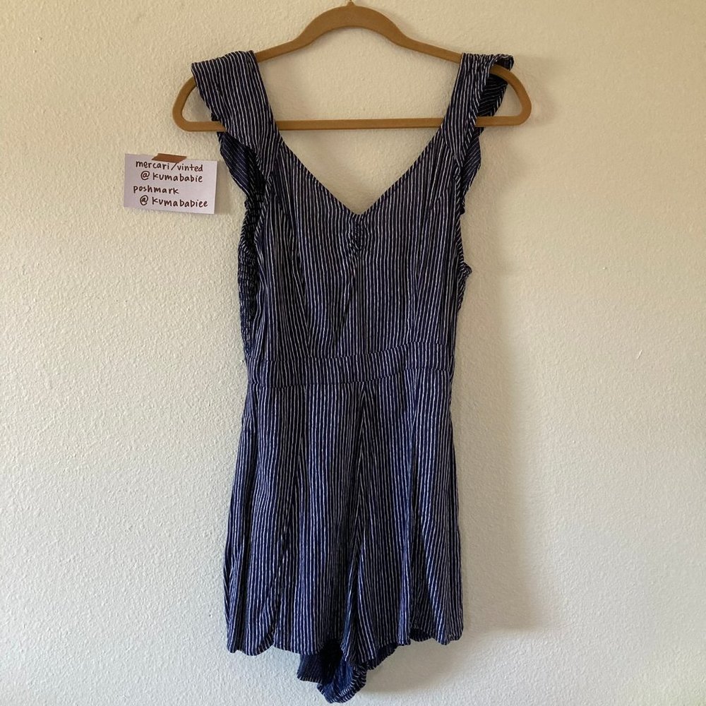 american eagle - navy blue striped romper with back cutout